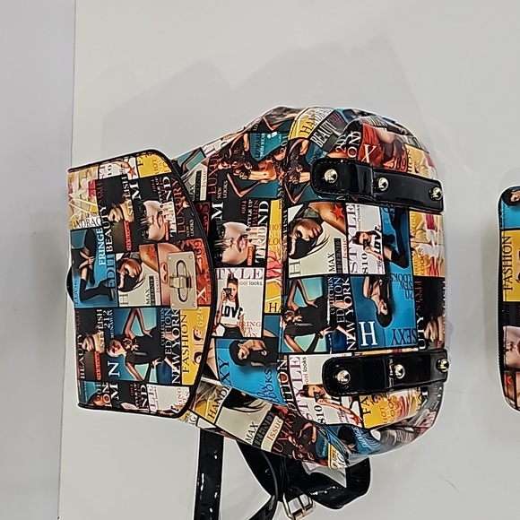 Magazine Cover Collage patent leather Backpack & Wallet Set - Picture 5 of 8